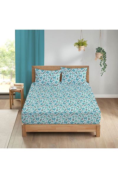 Evmila Butterfly Pattern Printed Double Sheet Set 160x200 Cm - Turquoise