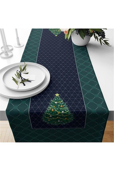 Evmila New Year's Special Tree Patterned Velvet Runner
