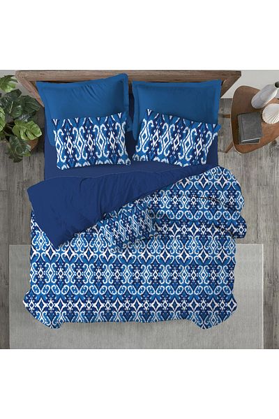 Evmila Ethnic Pattern Printed Double Personality 200x220 cm 2 τεμάχια 50x70cm Σετ Παπλωματοθήκη - Μπλε
