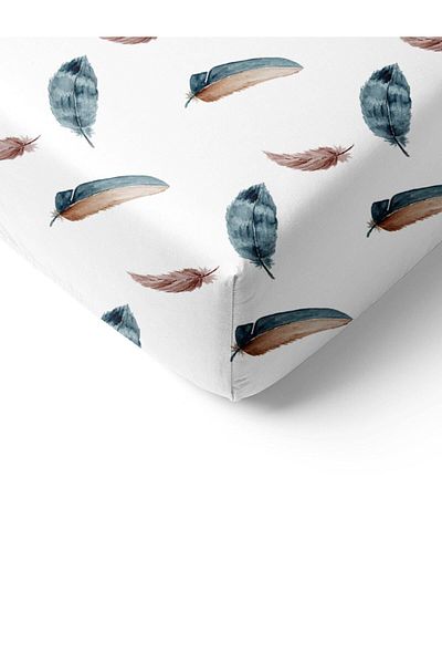 Evmila Feather Pattern Printed Single Elastic Sheet Set Colorful