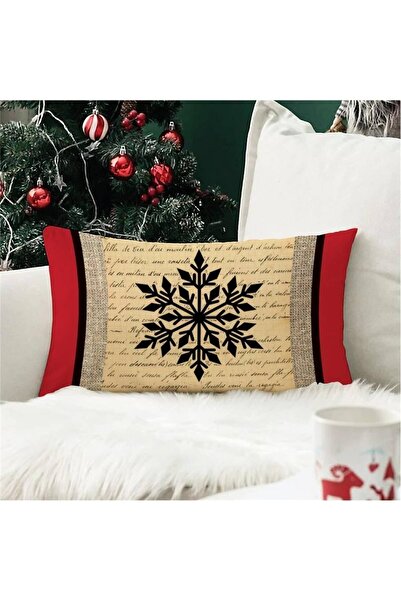 Evmila Yılbaşı Özel Kar Kristali Desenli Dikdörtgen Kırlent Kılıfı