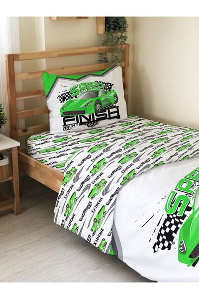 Evmila Model de mașină sport verde pe două fețe - Set de husă de pilota unică cu imprimeu alb
