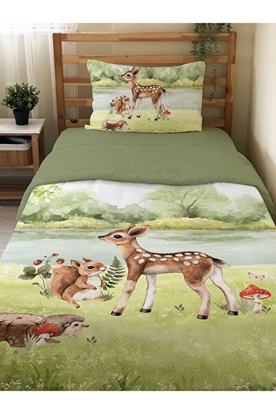 Evmila Minik Ceylan Desenli Çarşafsız 2'li Takım Baskılı Tek Kişilik Nevresim...