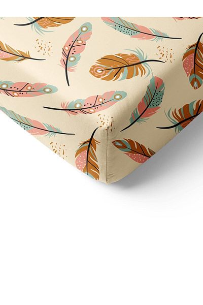 Evmila Feather Pattern Printed Single Elastic Sheet Set Yellow