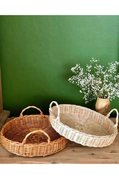 Veneris Design Rattan Bambu Hasır Tepsi, Sunumluk (AÇIK RENK)