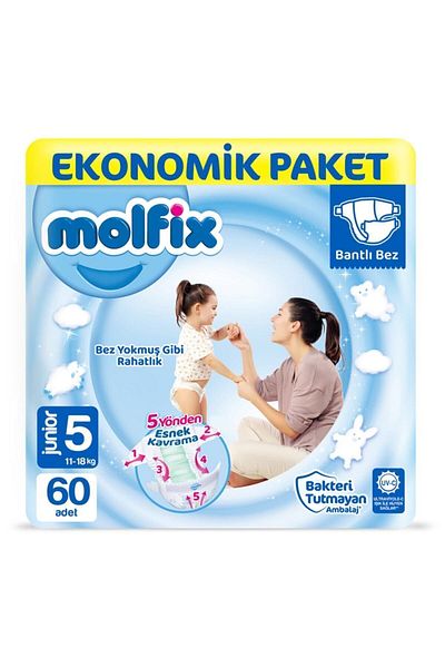 Molfix Baby Diapers Size 5 Junior Economic Package 60 Pieces