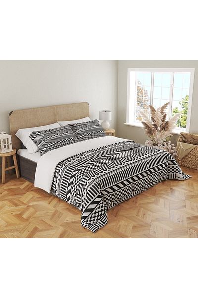 Evmila Μαύρο Ethnic Pattern Printed Διπλό Σετ Παπλωματοθήκη 200x220 cm - Λευκό