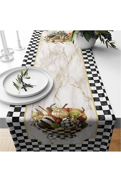 Evmila Runner din catifea cu model de dovleac negru