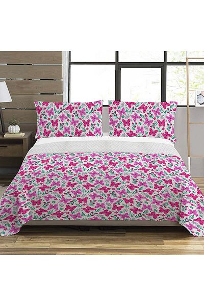 Evmila Pink Butterfly Pattern Double Printed Pique (200x220 Cm) White