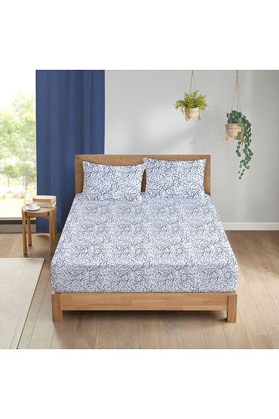 Evmila Set cearșaf dublu 160x200 cm cu model ramuri de copac - albastru