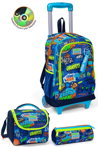 Coral High Geantă Saks cu model graffiti - Set de 3, trei compartimente și racletă, SET 0123967