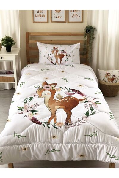 Evmila Deer Patterned Quilted Quilt, Decorative Bedspread