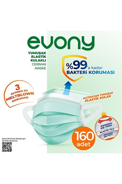 Evony Elastik Kulaklı Cerrahi Maske 160 Adet