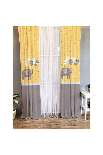 Evmila Elephant Patterned Children's Room Background Curtain