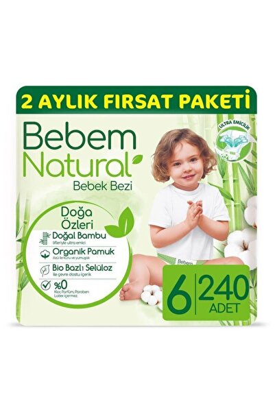 Bebem Natural Bebek Bezi 6 Beden Ekstra Large Aylık Fırsat Paketi 240 Adet