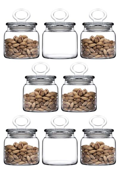 Paşabahçe 8-Piece Kitchen Slim Small Jar with Glass Lid 96763