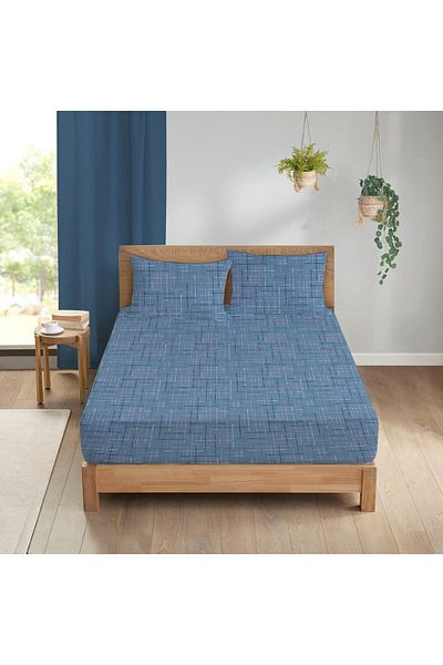 Evmila Set cearșafuri duble 160x200 cm cu model modern imprimat - albastru