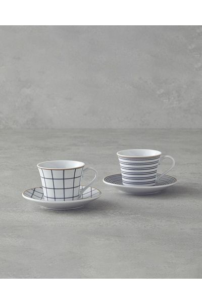 English Home Ashley Black Porcelain Coffee Cup Set - 4 Pieces, 2 Person