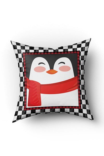 Evmila Husă de pernă din catifea cu model pinguin cu tema de Crăciun