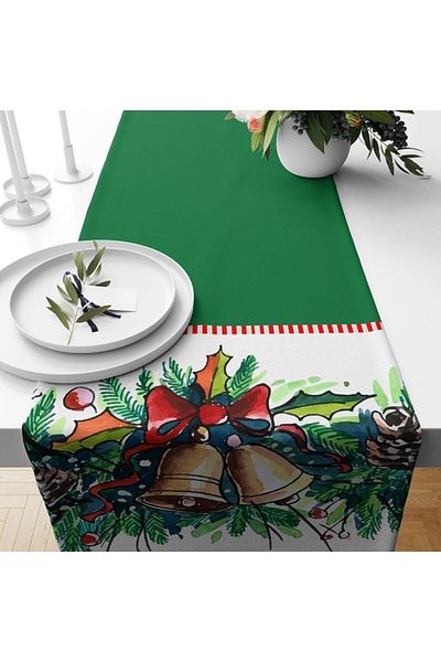 Evmila New Year's Themed Velvet Runner with Bell Pattern