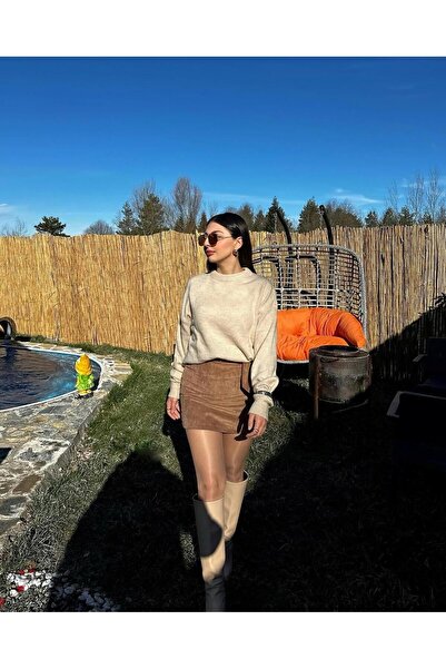 Voga Butik Kadın Bisiklet Yaka Oversize Kazak