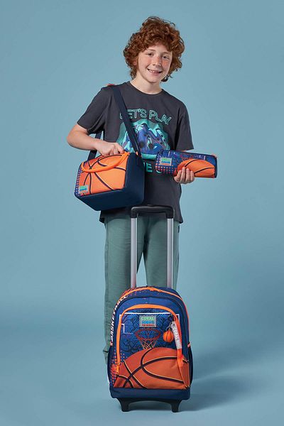 Coral High Set de genți de baschet portocaliu bleumarin cu model de 3 piese cu racletă - SET 0123966