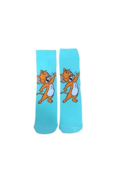 AL Bİ 90LIK Tom-Jerry Cartoon Jerry Character Patterned Cotton Socks Unisex