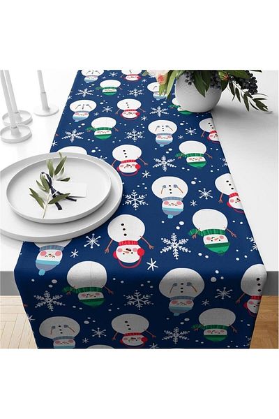 Evmila New Year's Themed Snowman Patterned Velvet Runner