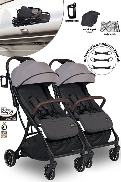 LORELLİ Lorelli Minori Ayrılıp Birleşebilen Kabin İkiz Bebek Arabası - Grey Jasper