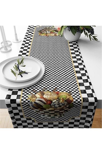 Evmila Runner din catifea cu model de dovleac negru
