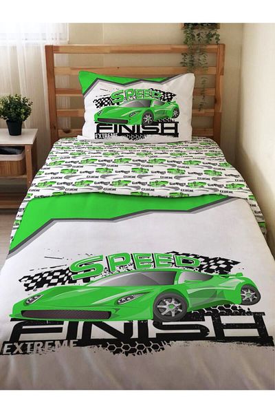 Evmila Model de mașină sport verde pe două fețe - Set de husă de pilota unică cu imprimeu alb