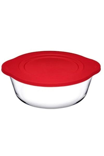 Paşabahçe Set of 3 Pyrex Red Storage Container with Lid 2100cc 1450cc 840cc Fma04598 Fma04362 Fma04363 145