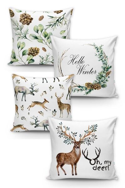 Lolla Evmila Christmas Patterned 4-Piece Throw Pillow Cover Set