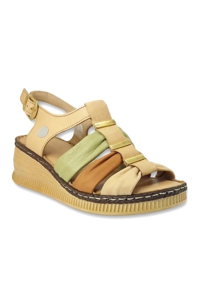 Mammamia D24YS-1635 Bej Cilt Deri Comfort Kadın Sandalet