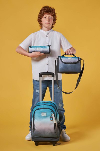 Coral High Turquoise and Gray Squeegee Patterned 3-Piece Bag Set - Three Compartment SET0123968