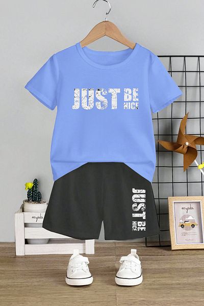 MYADA Set 2 piese Just BE Nice - Decolteu, pantaloni scurti elastici, Imprimati, copii 11128