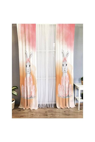 Evmila Rabbit Patterned Children's Room Background Curtain