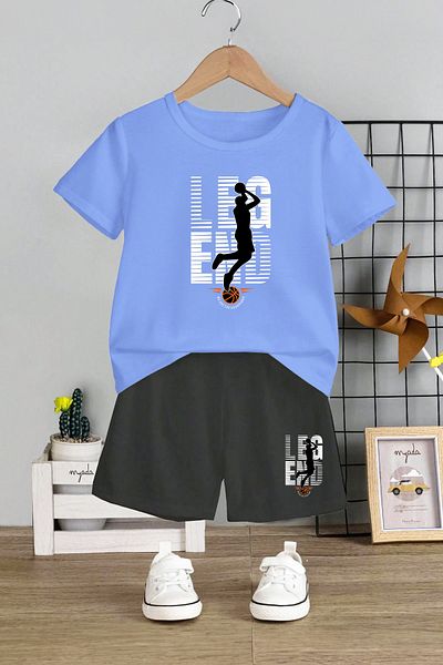 MYADA Set 2 piese pentru copii cu imprimeu Legend - Gâtul turn, pantaloni scurți elastici, 11137