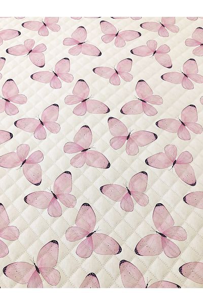 Evmila Pink Butterfly Pattern Double Printed Pique (200x220 Cm) White
