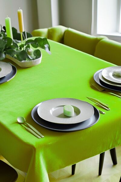 Cortibo Leaf Green Barcelona Velvet Textured Tablecloth