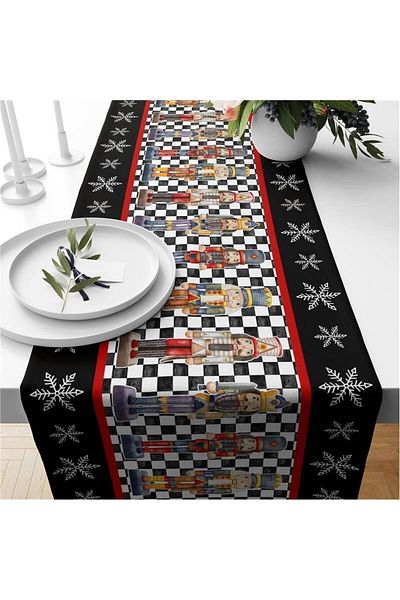 Evmila New Year's Themed Lead Soldier Patterned Velvet Runner