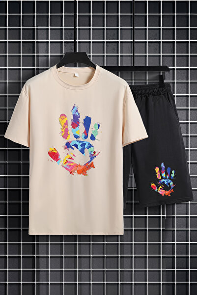 MYADA Πολύχρωμο παιδικό σετ - Crew Neck, Elastic Shorts, Printed handprint Σε...