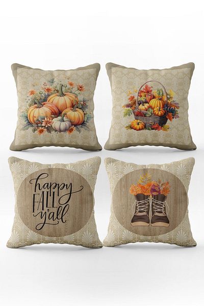 Evmila Set de 4 perne cu model special de dovleac de toamnă și Halloween cu textura de catifea
