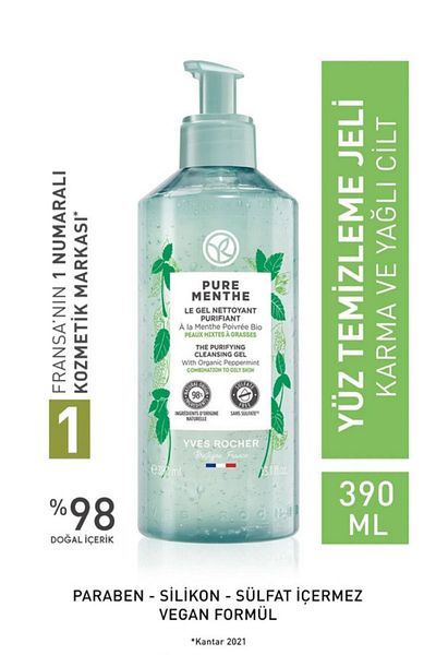 Yves Rocher Pure Menthe Prebiotic Face Wash Gel for Combination and Oily Skin-390 ml