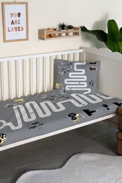 Evmila Road Patterned Velvet Decorative Baby Crib Cover