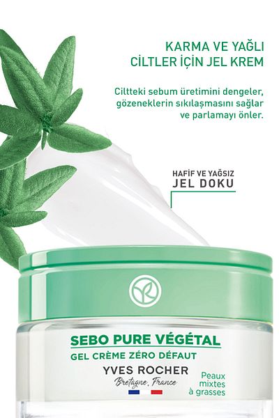 Yves Rocher Mixed/Oily Skin, Zinc & Salicylic Acid, Gel Cream-Sebo Pure Vegetal Herbal Purifying Care-50Ml