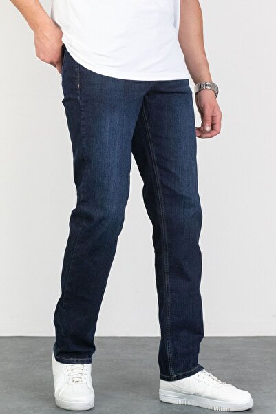 HLT JEANS Erkek Koyu Mavi Regular Fit Boru Paça Esnek Likralı Jeans Kot Pantolon Hlthe001977