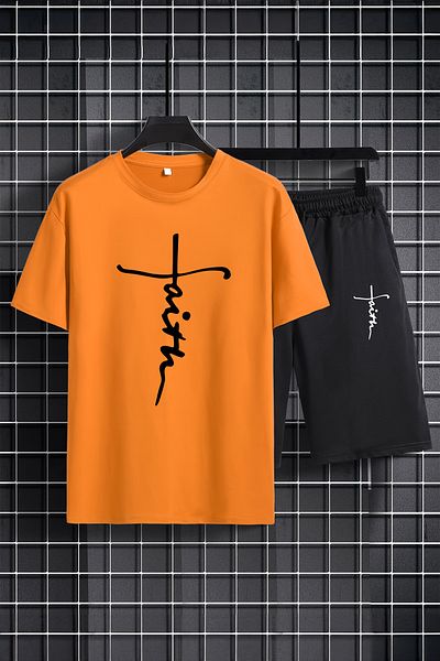 MYADA Set pentru copii cu imprimeu Faith - decolteu, pantaloni scurți elastici, set de 2 20543