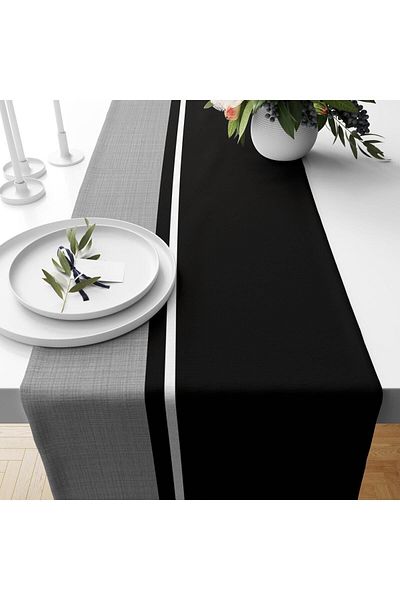 Evmila Gray And Black Pattern Velvet Runner