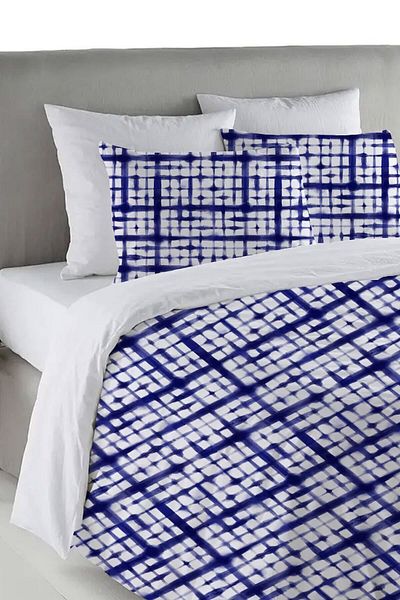 Evmila Set cuvertură de pilota dublă 200x220 Cm cu model în carouri albastre - alb